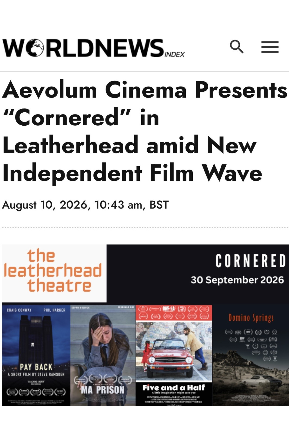Cornered Picks Up Press Coverage Ahead Of Leatherhead Screening — Aevolum Press (1 of 2)
